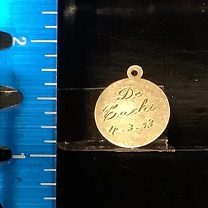 Vintage Silver Tone Coin Love Token Pendant Charm ‘ De Cachi 4 . 3 . 13 " - Picture 1 of 4