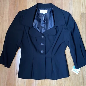 Michael Aghal Y2K Crop Black Blazer Old Money Coquette Crystal Buttons Sz 6 $720 - Picture 1 of 7