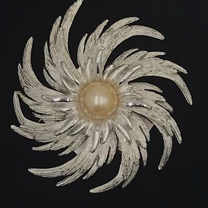 Vintage Sarah Coventry "Silvery Sunburst" Brosche groß 2 5/8" - Bild 1 von 5