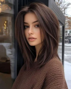 Brown Straight Human Hair Wig 13x4 Lace Front Wigs Pre Plucked Human Hair Wig - Picture 1 of 6