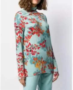 DRIES VAN NOTEN FLORAL PRINTED STRETCH JERSEY TURTLENECK TOP XS - Picture 1 of 7