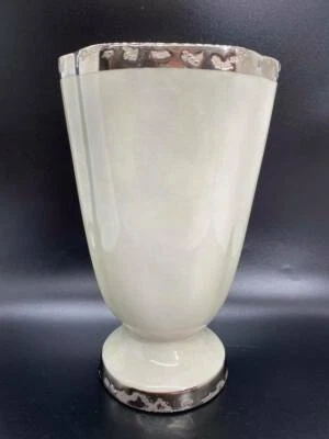 Jarrón de cerámica gris diseño Art Deco vintage con adornos plateados - C3 Foto 1 de 4