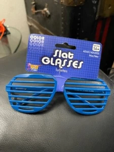 Blue 80'S SLAT GLASSES Slotted Retro Rave School Spirit Cheerleader Parade New - Picture 1 of 2