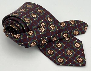 Paul Stuart Necktie Tie Men’s Burgundy Green Blue Tan Floral Silk Made in U.S.A. - Picture 1 of 13