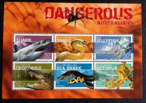 MINT 2006 DANGEROUS AUSTRALIANS STAMP MINI SHEET - SHARK, SNAKE, JELLYFISH,OCTOP - Picture 1 of 1