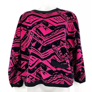 Sport Essence Sweatshirt Womens L Pink VTG 80s Geometric Velvet Retro Artsy - Picture 1 of 10