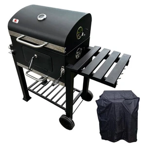 4iQ Kohlegrill mit Gusseisenrost, 2 Grillflächen, Grillwagen, Schwarz, Abdeckung - Bild 1 von 18