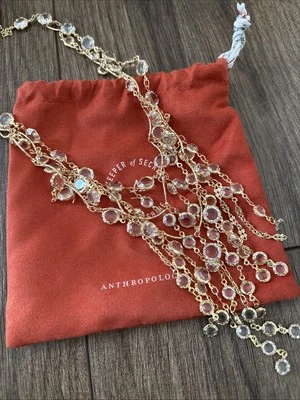Serefina Anthropologie Necklace Gold Crystals Layered Delicate Chain Dangles 17" - Image 1 of 4