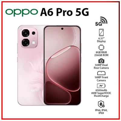 OPPO A6 Pro 5G 8GB+256GB PINK Unlocked Dual SIM Global Android Cell Phone - Image 1 of 4