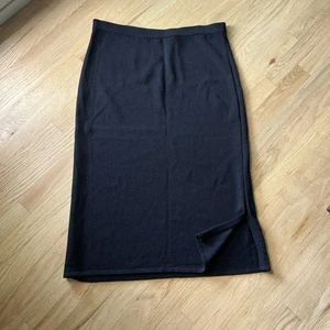 St John Basics Black Santana thick Knit Maxi Pencil Skirt Size 16 wool side slit - Picture 1 of 3