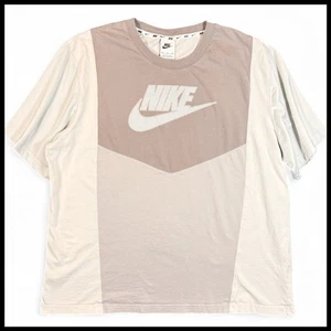 Nike NSW Hybrid SS Colorblock T-shirt Neutral Tan Cream Swoosh Logo Top Mens XXL - Picture 1 of 9