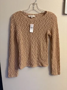 NWT LOFT tan lacy long sleeved blouse size XS - Picture 1 of 3