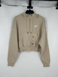 Nike Oversized Beige Crop Cropped Hoodie Pullover Sweatshirt DD5381-206 Medium - Picture 1 of 9