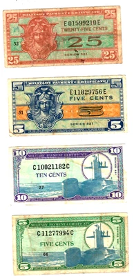 4 FOR 1  "MILITARY PAYMENT CERTIFICATES" 4 FOR 1 MONEY!! "MPC" 4 FOR 1 MONEY - Image 1 of 2