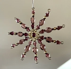 10 Glasperlen Starburst Schneeflocke Weihnachtsschmuck lila & gold NOS 1982 - Bild 1 von 4