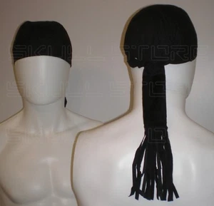 BIKER LONG HAIR WRAP PONYTAIL TIE HOLDER GLOVE TUBE DURAG SKULL CAP SUEDE FRINGE - Bild 1 von 4