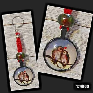 Loving Owls Charm Crochet Keychain Keyring Handmade in USA - Picture 1 of 1