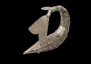 FISH antique articulated silvered metal with 12 segments 22cm long beaded eyes - Picture 1 of 14