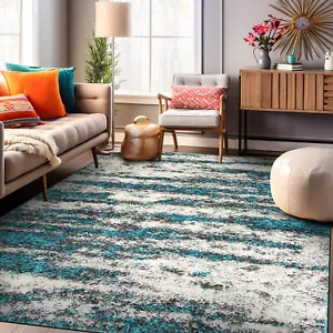 Rugshop Area Rug Modern Abstract Design Plush Shag Rugs Turquoise Rug 5x7 Carpet - Picture 1 of 11