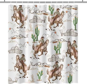 Lindarmeler Western Shower Curtain Wild West Cowboy Bathroom Curtain Cowboy R... - Picture 1 of 3