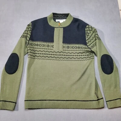 Obermeyer Sweater Mens Medium Green Merino Wool Blend 1/4 Zip Elbow Patches - Image 1 of 4