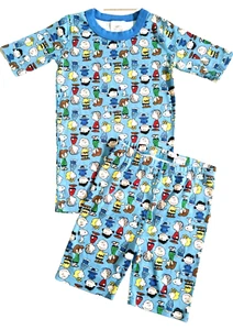 Hanna Andersson Size 12 Boys Peanut Snoopy Blue Short Sleeve Pajamas Set Nwot! - Picture 1 of 4