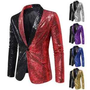 Shiny Trend Sequin Glitter Blazer for Men One Button Shawl Lapel Tuxedo Jackets - Picture 1 of 19