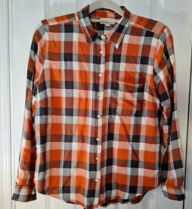 LOFT Women's Shirt Blouse Top LgP Button Up Long Sleeve Collared Very Soft Plaid - Picture 1 of 9