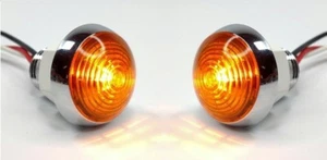 Pair 1-1/4" Dual Function Amber LED Marker Light VTG/Classic Mini Moon Chrome  - Picture 1 of 10
