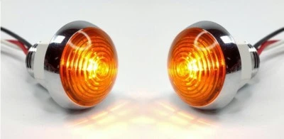 Pair 1-1/4" Dual Function Amber LED Marker Light VTG/Classic Mini Moon Chrome  - Image 1 of 4
