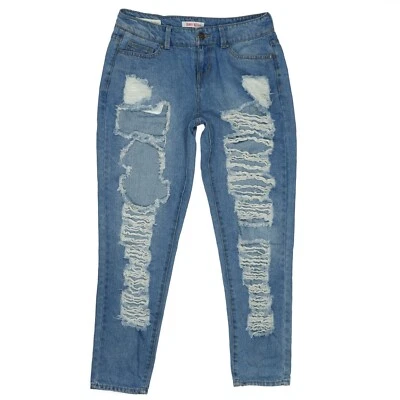 Hot Kiss High Rise Skinny Jeans 6 Destroyed Blue Denim Womens Measures 28 x 27 - Image 1 of 4