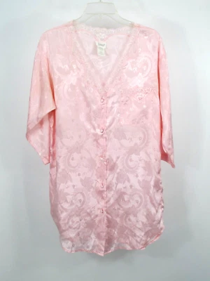 ADONNA Nightgown Women Size Small Pink Floral Embossed Lace Trim Long Sleeve - Image 1 of 4
