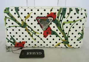 Guess Wallet White Multi Zip Around Floral Polka Dots Burbank NWT - Picture 1 of 5