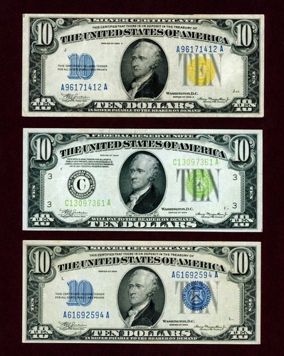 1934 A $10 No. Africa - 1934 $10 "Lgs" Lime Green - 1934 $10 Silver Certificate