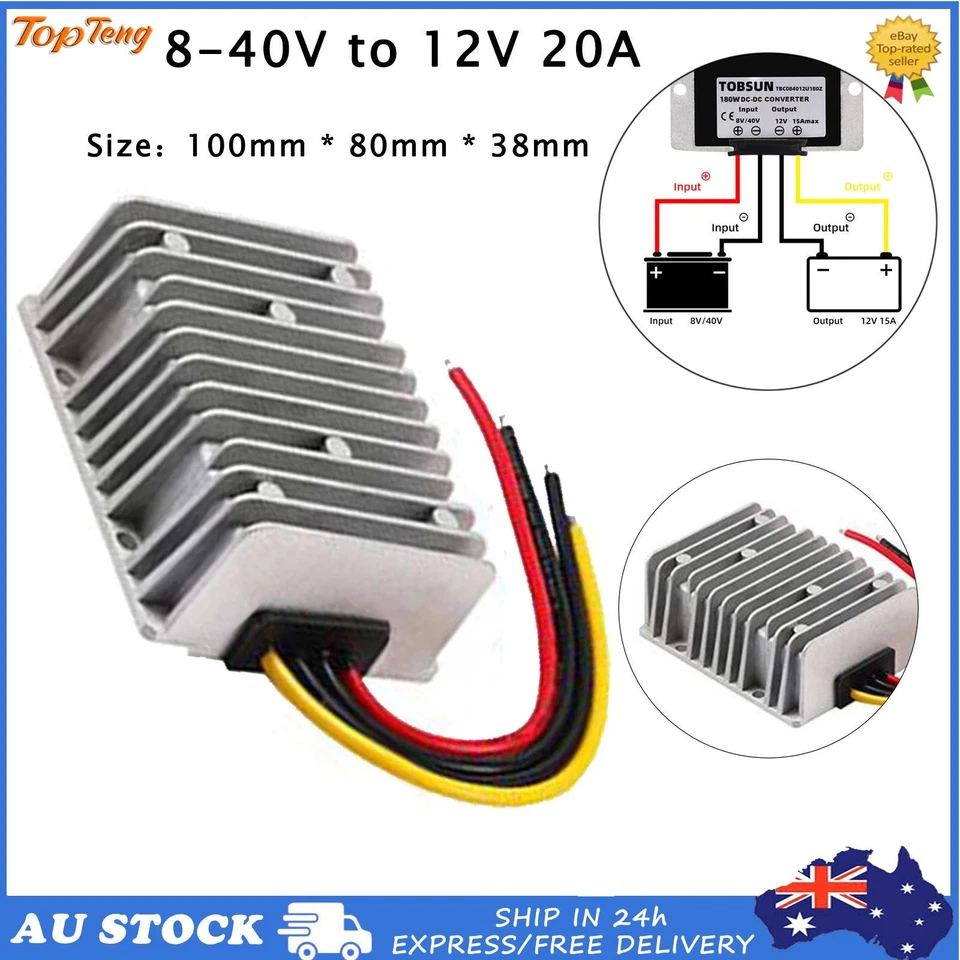 8-40v to 12v 20a DC Voltage Stabilizer Car Power Supply Regulator Waterproof
