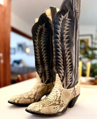 Tony Lama Botas de Vaquero de Cuero Exótico Pitón Piel de Serpiente para Hombres Talla 6.5 Para Mujer Talla 8” Foto 1 de 4