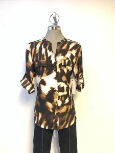 New Calvin Klein Women’s Shirt Roll Up Long Sleeve Button Front Blouse Size M - Picture 1 of 6
