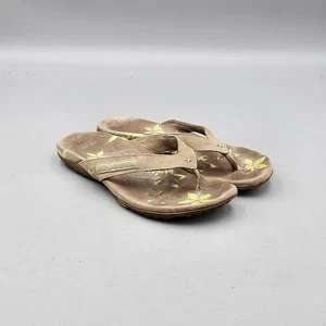 ABEO Women's Size 8 US Florette Beige Lime Floral Leather Vibram Thong Sandals - Picture 1 of 6