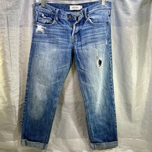 ABERCROMBIE Kids Girls Hemmed &Embroidered Distressed Jeans Size 16 Button Fly - Picture 1 of 14