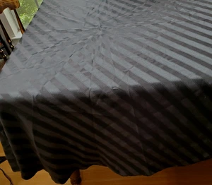 Vintage Round Tablecloth Black Stripe Jacquard Sateen 64" Diameter Reversible - Picture 1 of 4