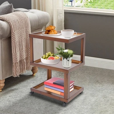 Mesa auxiliar estrecha de 11,81 pulgadas de tres niveles con 4 ruedas 2 frenos para sala de estar Foto 1 de 4