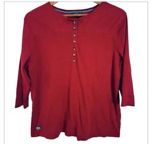 Lauren Ralph Lauren Womens Henley Shirt Size 2X Red Ribbed Cotton 3/4 Sleeve  - Picture 1 of 8