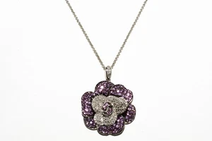 $395 925 Sterling Silver 2.65CT Created Sapphire & Natural Diamond Drop Necklace - Picture 1 of 7