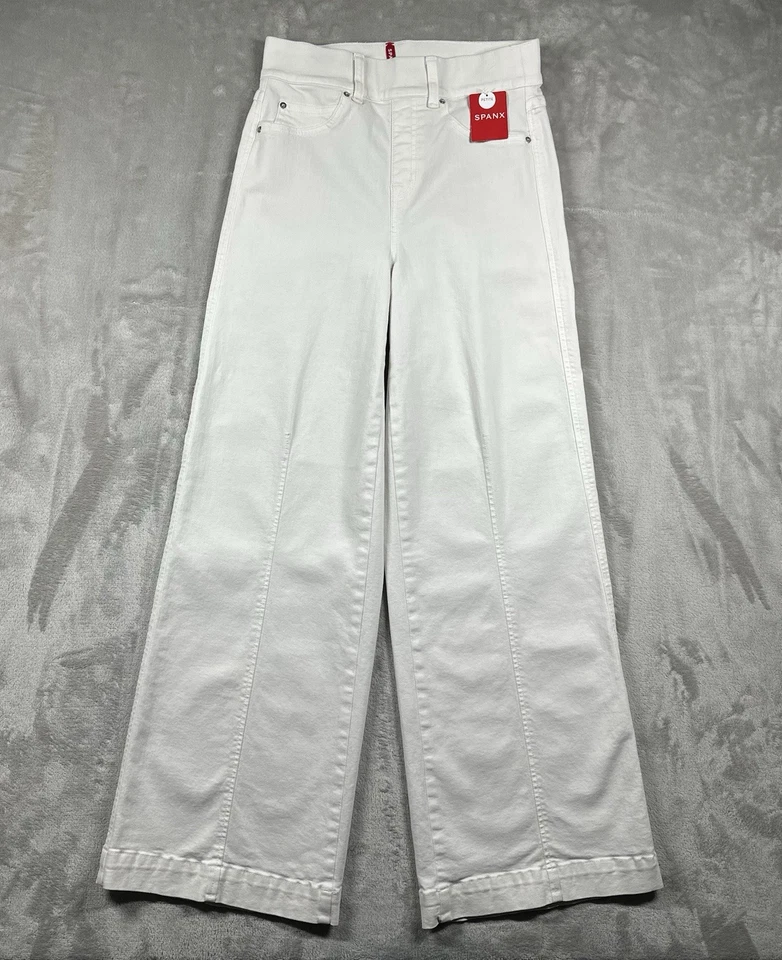 Spanx Seamed 前阔腿牛仔裤小号 Petite Ecru 弹力 20465Q 全新 — 第 1/4 张图片
