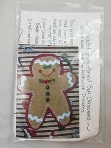 Patchwork Dreams "Beaded Wool Gingerbread Boy Ornament" Felt Kit Size 5 3/4" - Picture 1 of 2