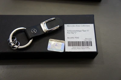 NIB Genuine OEM Mercedes-Benz C Class Premium Leather Chrome Keychain B66957942 Foto 1 de 4