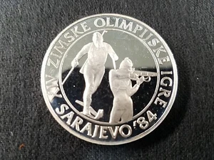 90% Silver 500 Dinara Yugoslavia Olympic Biathlon 1983 Proof Rare - Picture 1 of 2