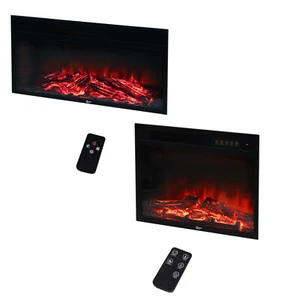 Wall/Inset Fake Firewood Electric Fireplace Insert Heater 30" 34" LED Fire Flame - Picture 1 of 13