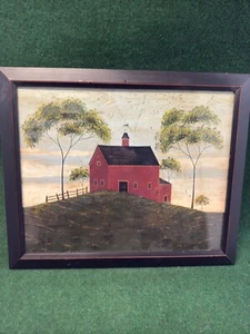Warren Kimble Red Barn Folk Art Print Framed Picture 22 x 18" - Picture 1 of 5