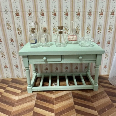 1/12 Scale Dollhouse Miniatures Retro Green Vintage Side Table Wooden Furniture - Image 1 of 4